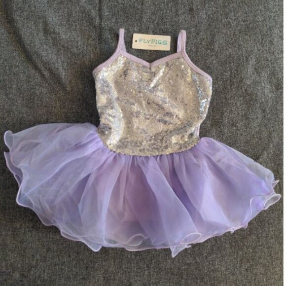 Fly Pig Sequin Dance Recital Outfit Purple Toddler Tutu Leotard Skirt Kids 3-5 - Picture 8 of 8